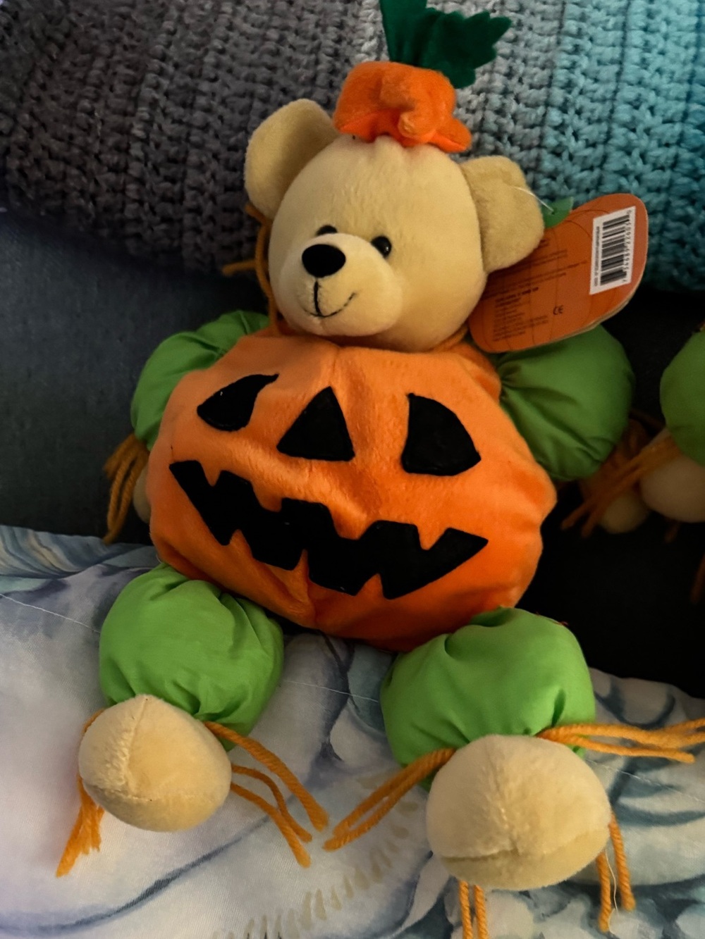 Kellytoy Pumpkin Bear Plush in Orange, Green, Cream